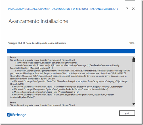 Exchange 2013 CU7 errore fase 10