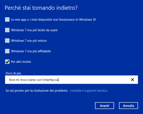 Tornare da Windows 10 a Windows 7