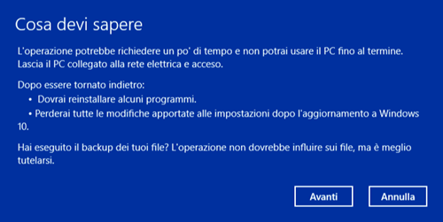 Tornare da Windows 10 a Windows 7