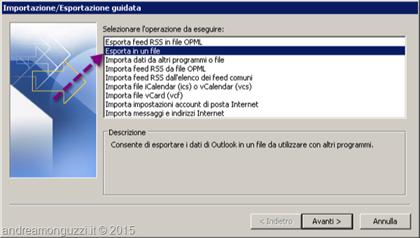 Outlook come esportare indirizzi da posta in arrivo