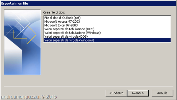 Outlook come esportare indirizzi da posta in arrivo