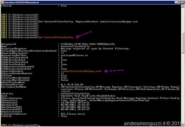 Exchange 2012 escludere mittente controllo spam