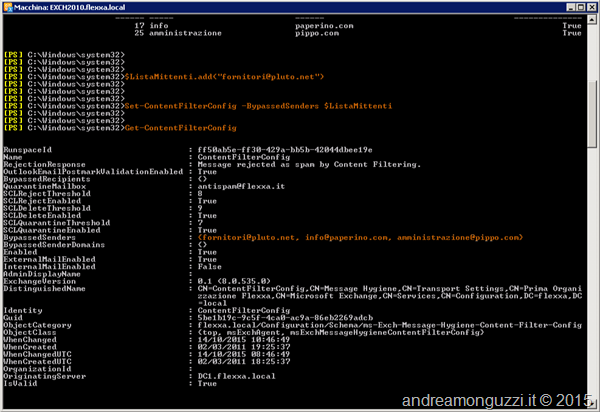 Exchange 2012 escludere mittente controllo spam